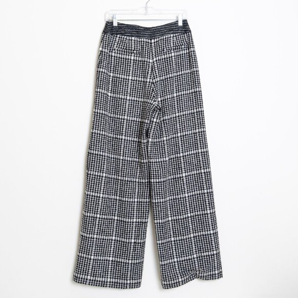 ANTHROPOLOGIE Exquise Wide Leg High Rise Plaid Trousers Pants Black White Small - Picture 4 of 14